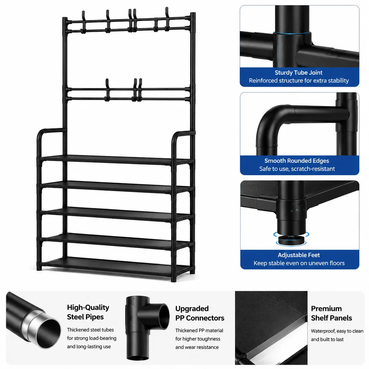Folding Entryway Shoe Rack With Coat Hooks And Storage Bench Organizer