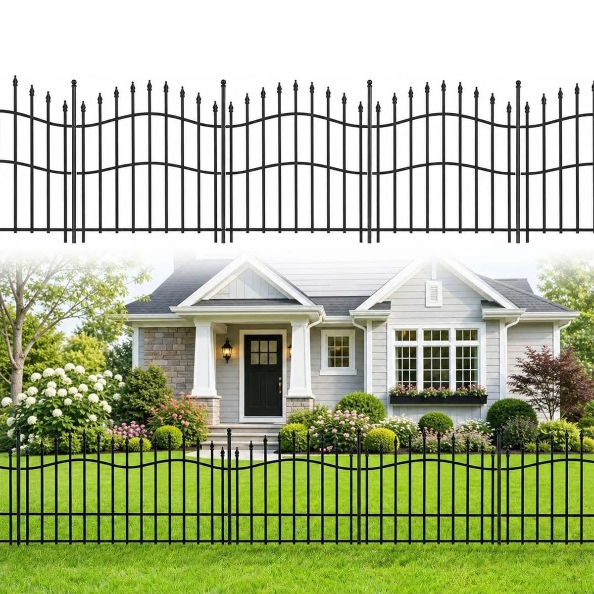 HiMiss Decorative No Dig Metal Garden Fence Panels With Gate