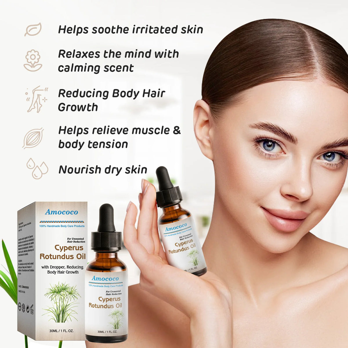 Amococo Natural Cyperus Rotundus Oil For Soothing Facial Body Care