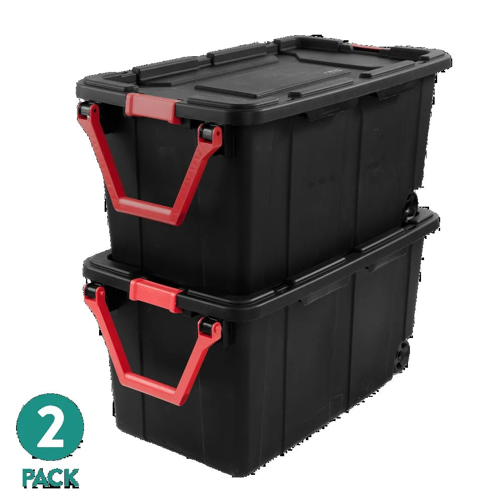 Sterilite Industrial Wheeled Plastic Storage Tote With Secure Lid