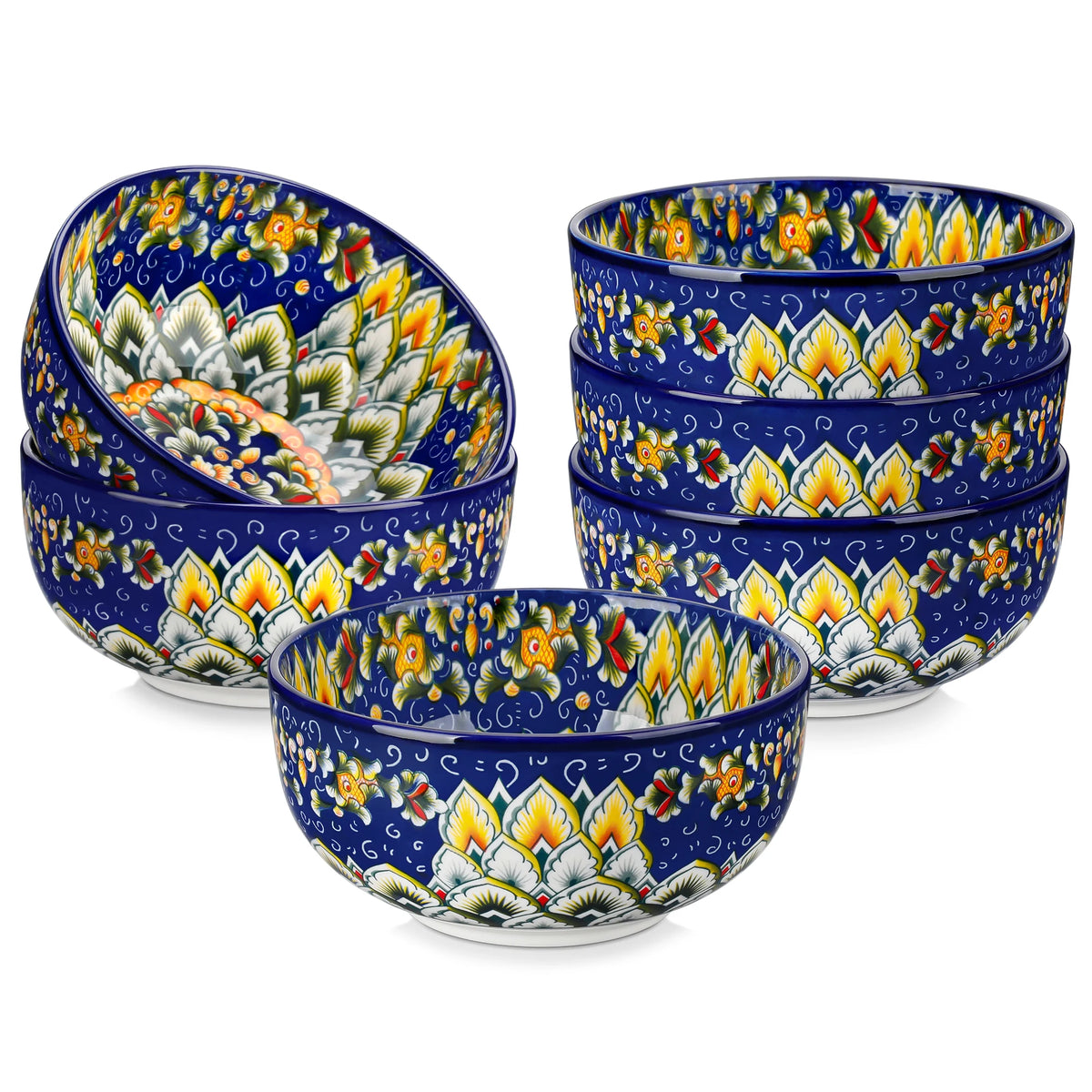 Malacasa Bohemian Style Ceramic Cereal Bowls Set For Breakfast