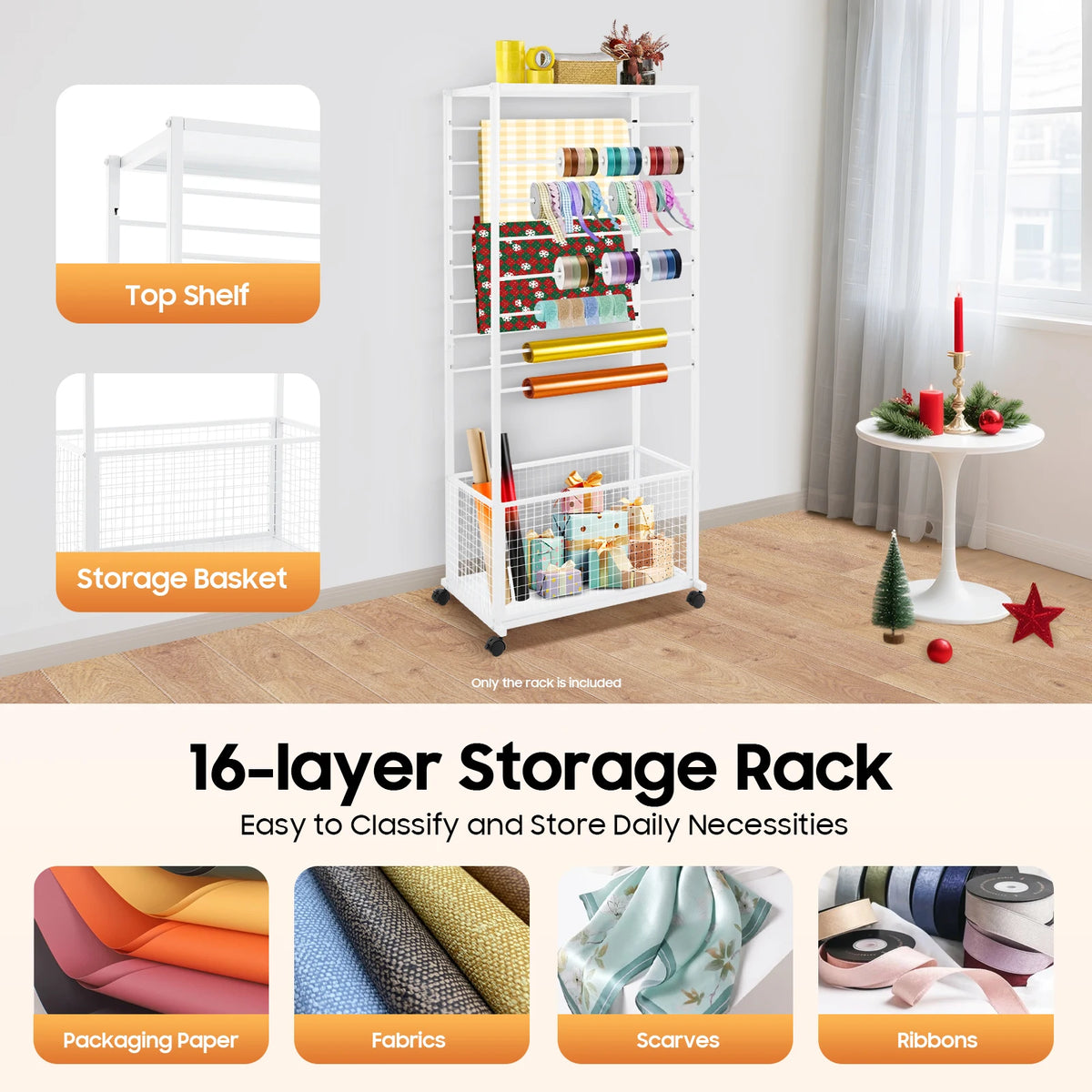 Bymaocar Double Sided Ribbon Storage Rack With Swivel Wheels