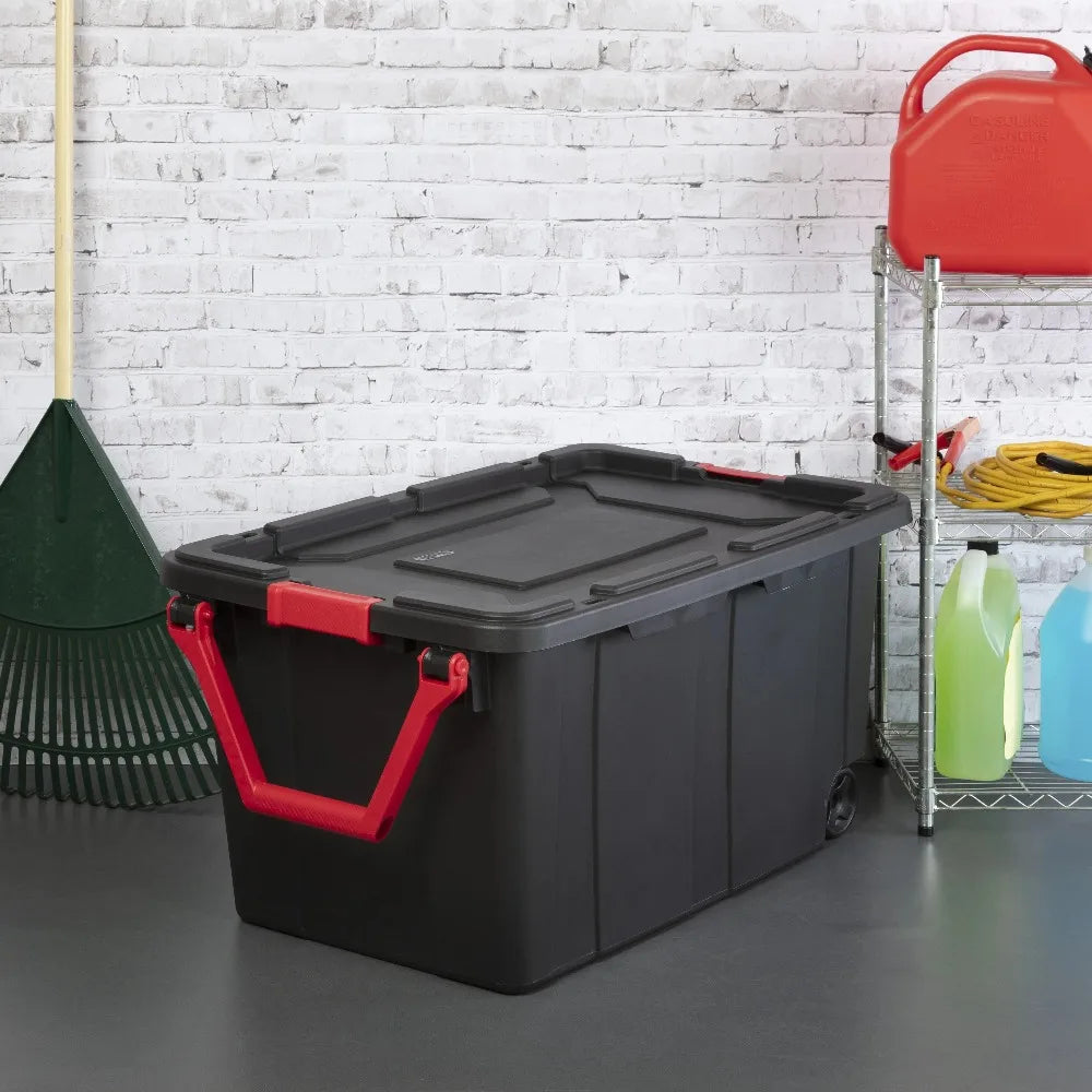 Sterilite Industrial Wheeled Plastic Storage Tote With Secure Lid