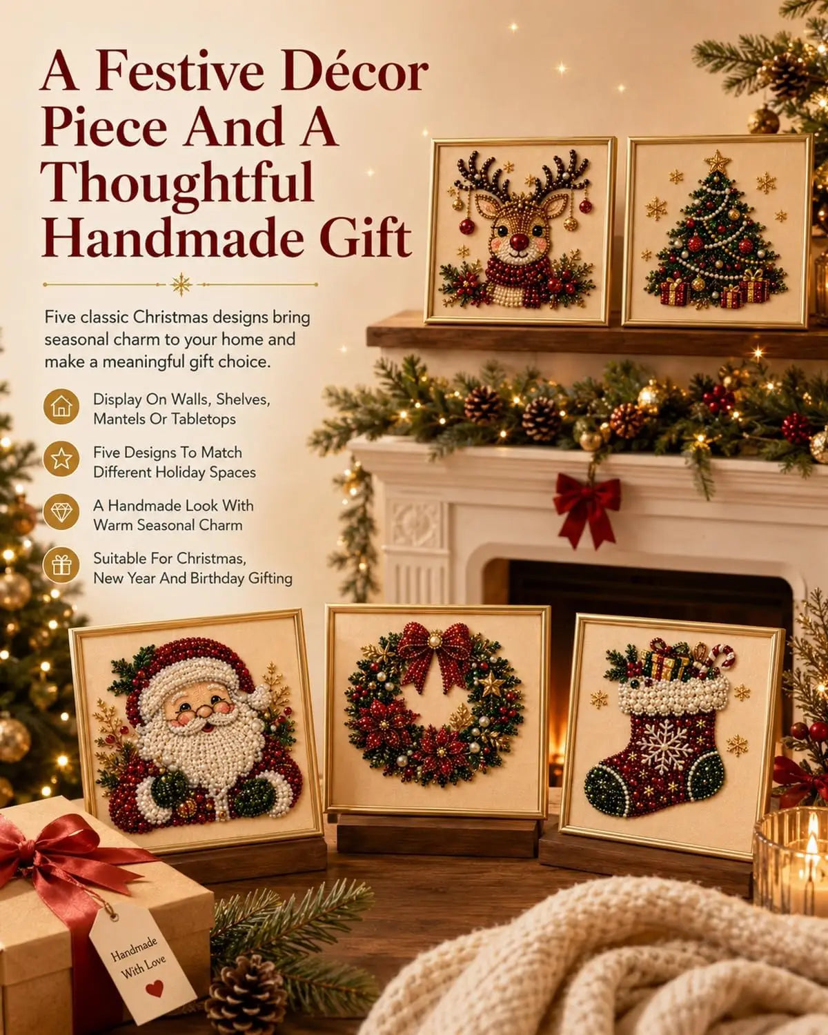 DIY Christmas Pearl Diamond Painting Art Kit With Frame