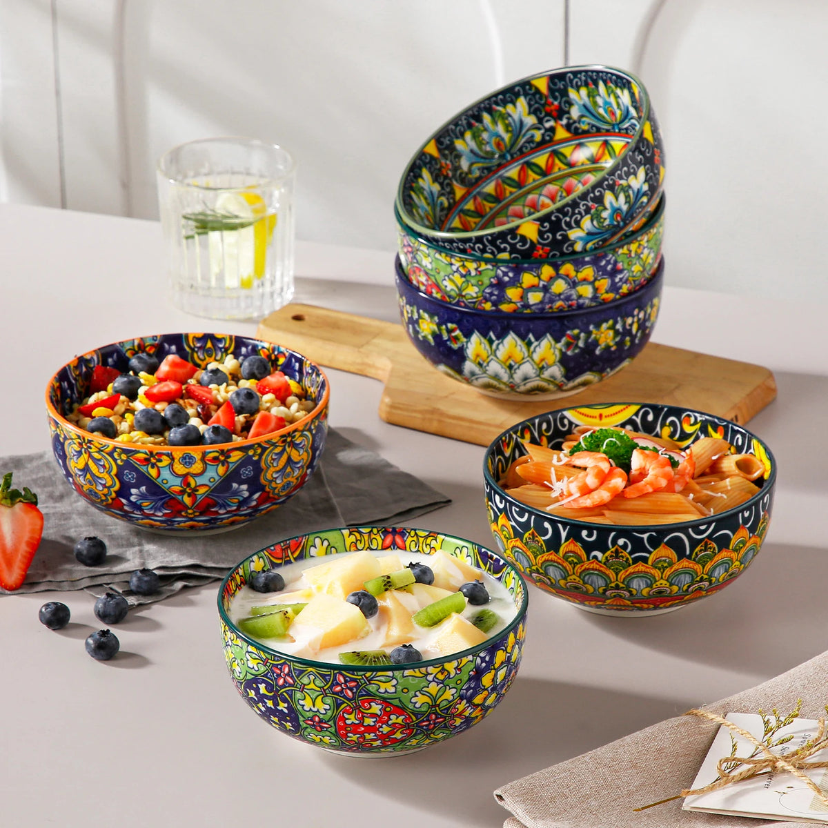 Malacasa Bohemian Style Ceramic Cereal Bowls Set For Breakfast