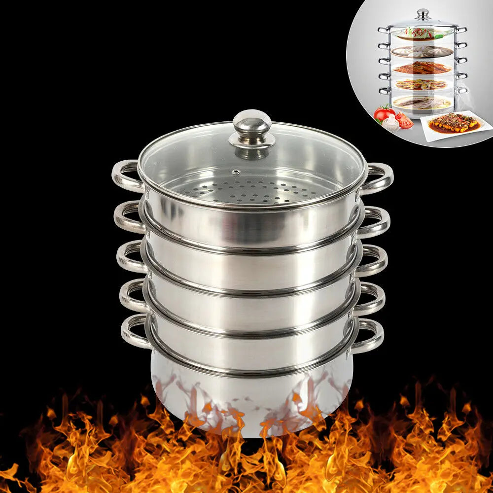 Five Tier Stainless Steel Steamer Pot for Healthy Home Cooking