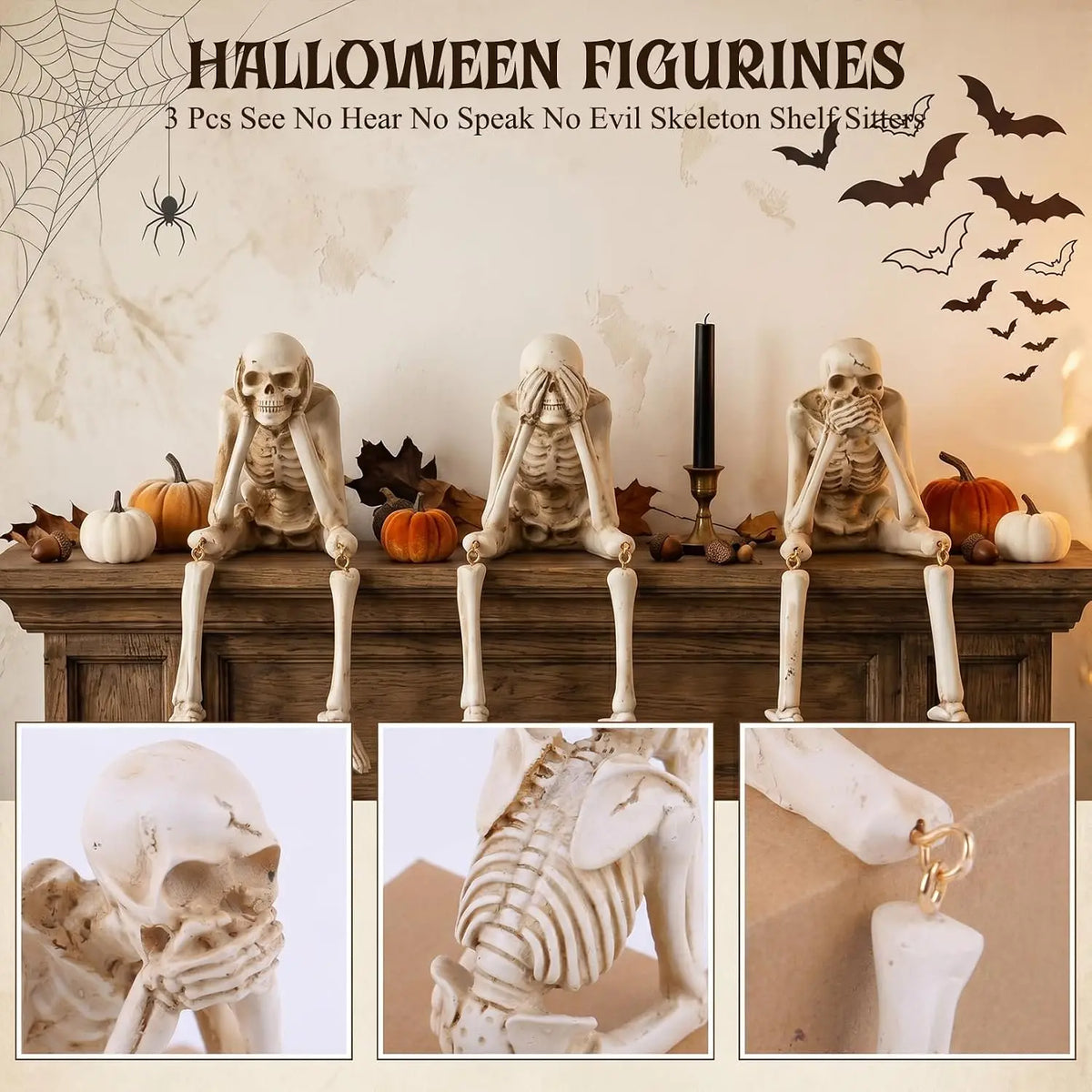 Halloween Skeleton Figurine Set With Movable Joints for Haunted Decor