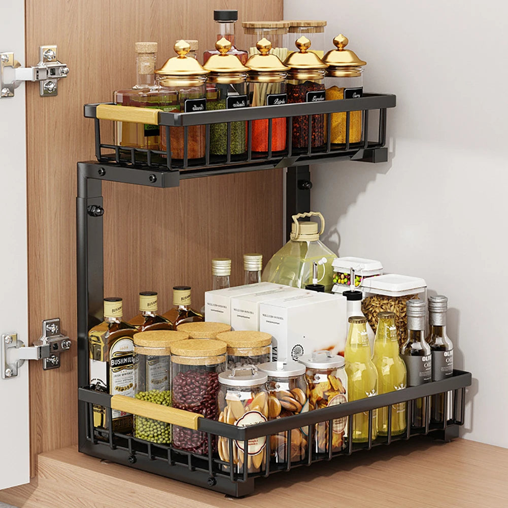 HiMISS Adjustable Two Tier Under Sink Pull Out Cabinet Organizer