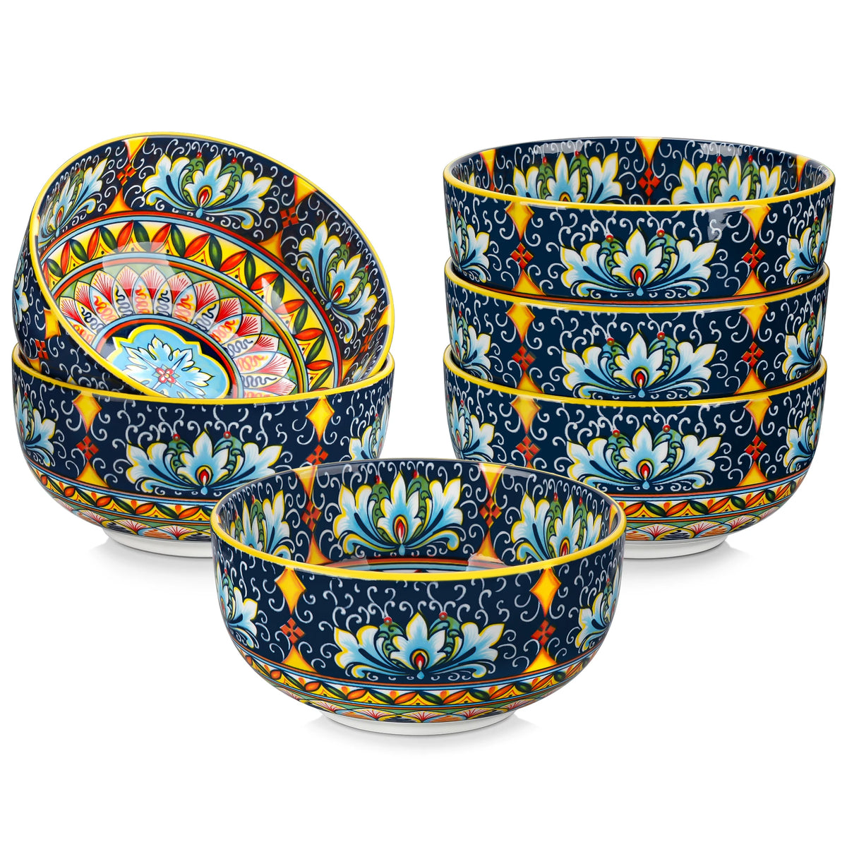 Malacasa Bohemian Style Ceramic Cereal Bowls Set For Breakfast