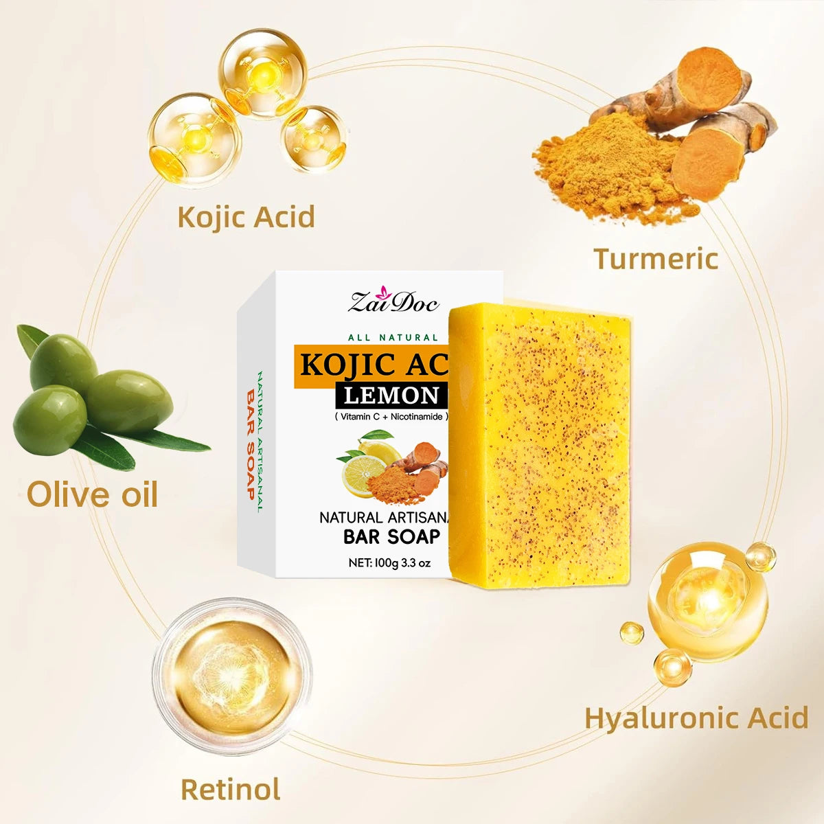 Zaidoc Kojic Acid Lemon Turmeric Soap Brightening Cleanser