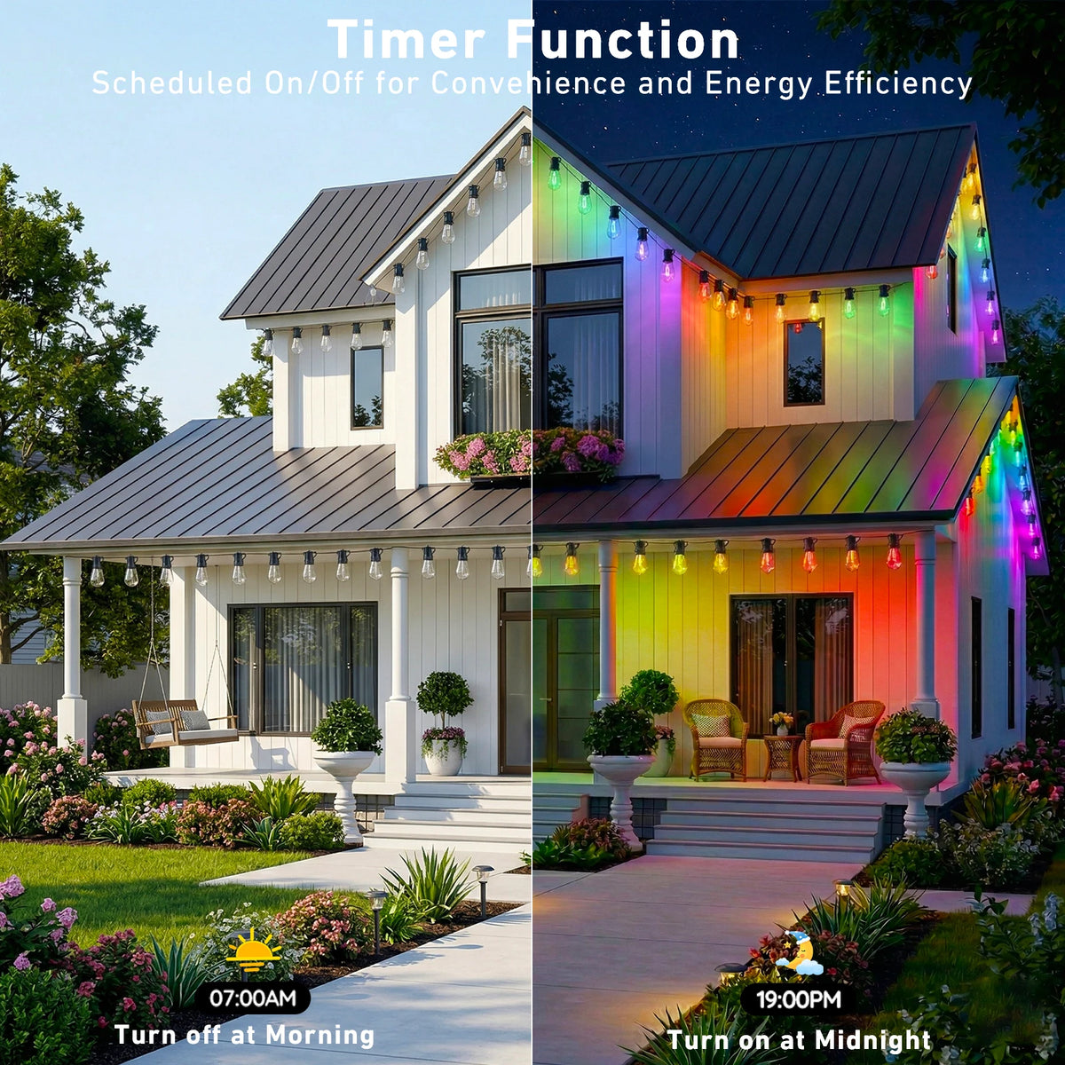Weather Resistant Outdoor LED String Lights With App Control