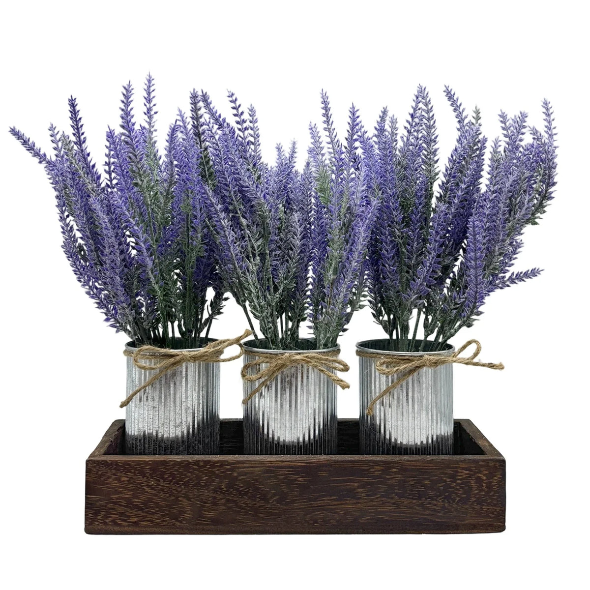 HiMISS Faux Lavender Centerpiece With Wooden Tray And Pot