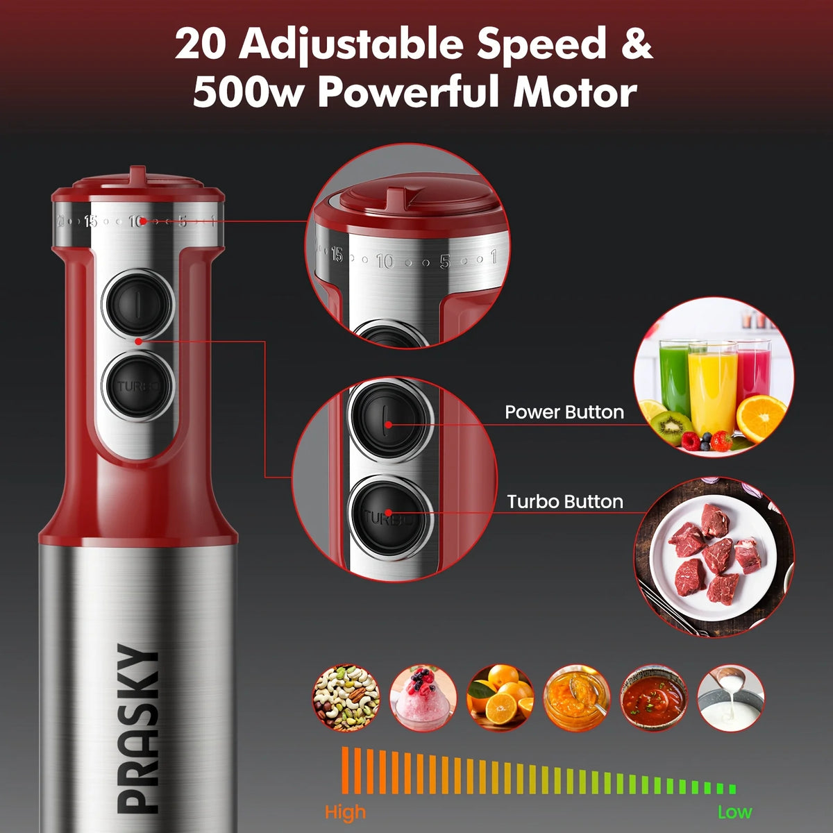 Prasky 5In1 Handheld Immersion Blender With Whisk And Chopper