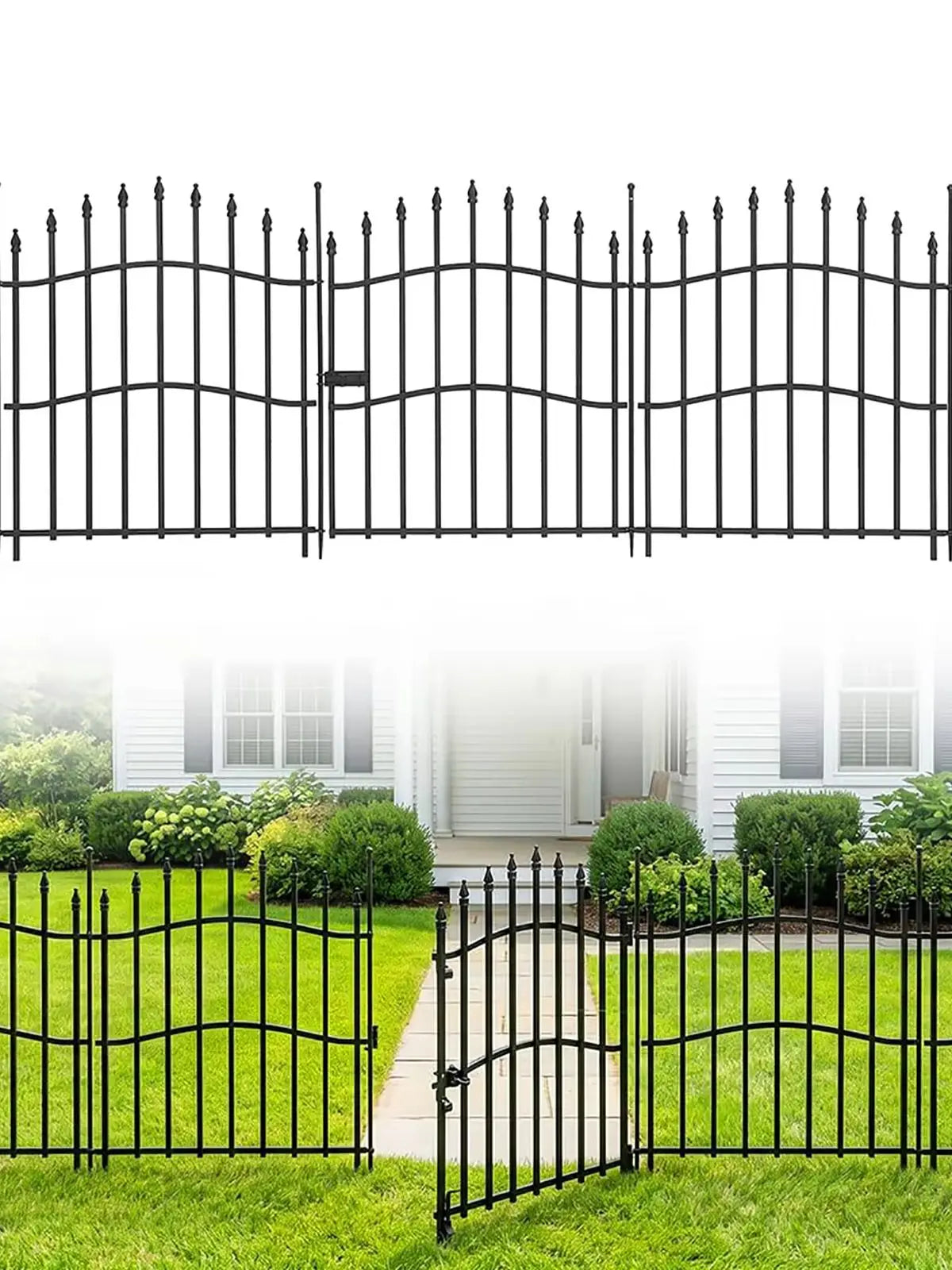 HiMiss Decorative No Dig Metal Garden Fence Panels With Gate
