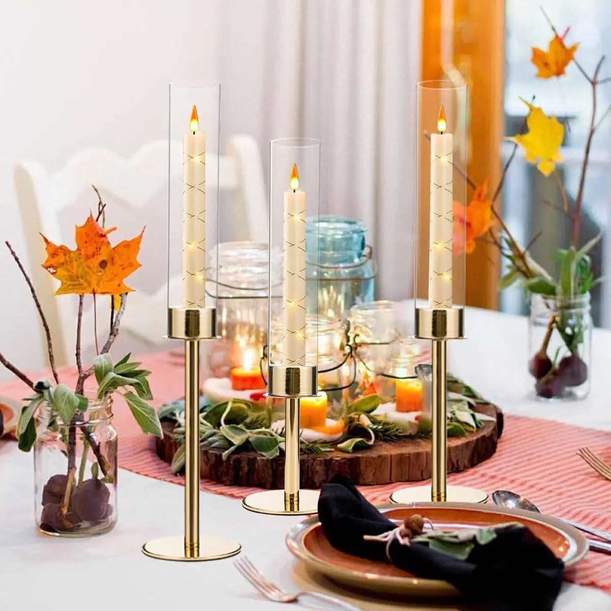 VINCIGANT Tall Metal Acrylic Taper Candle Holders Centerpiece Kit