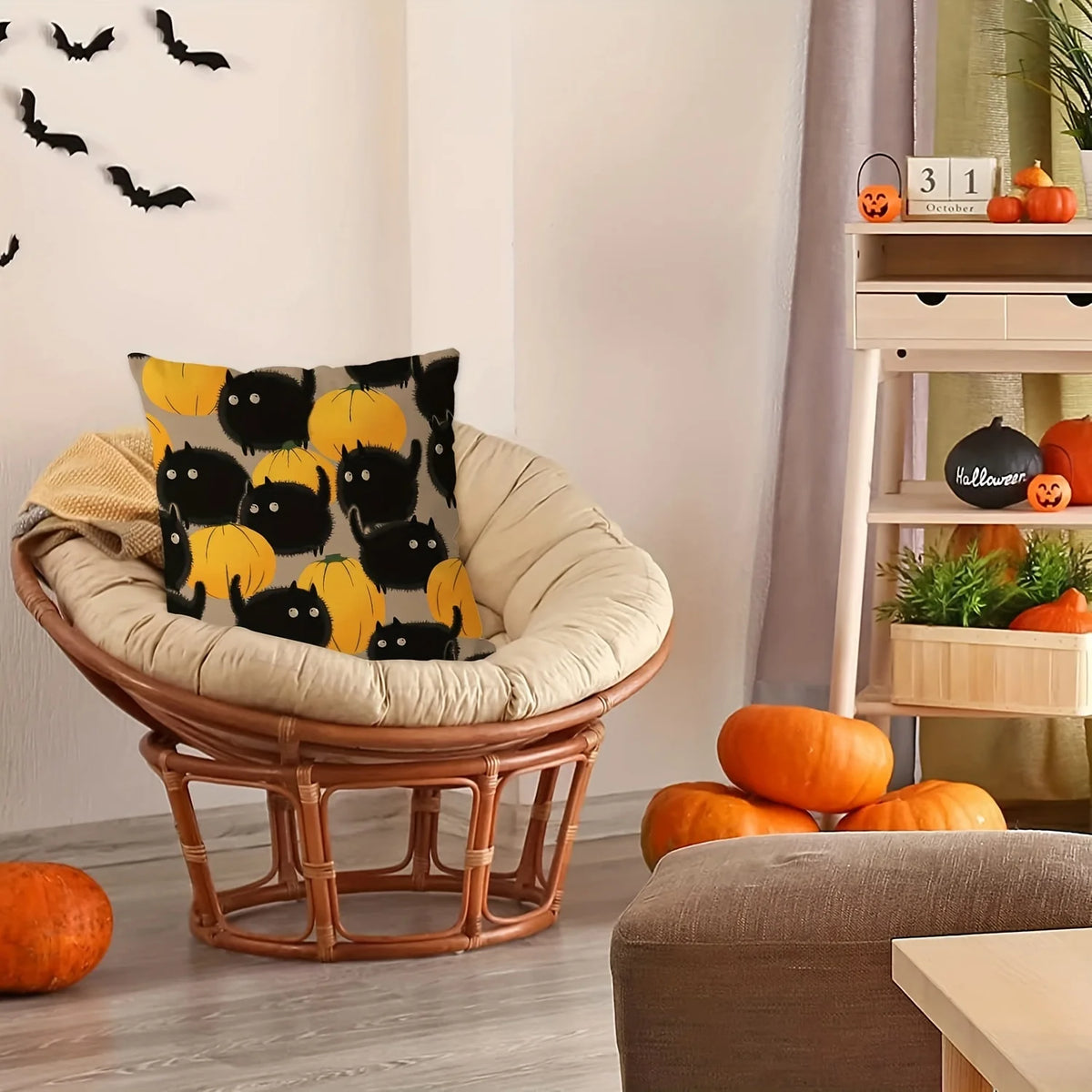 Halloween Pumpkin Cat Decorative Linen Pillow Covers For Couch