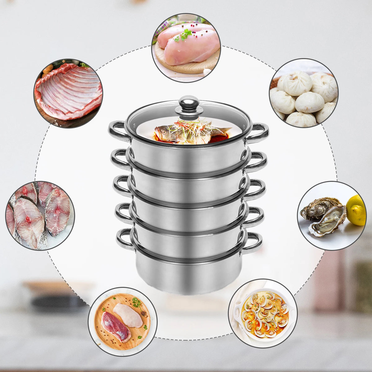 Five Tier Stainless Steel Steamer Pot for Healthy Home Cooking