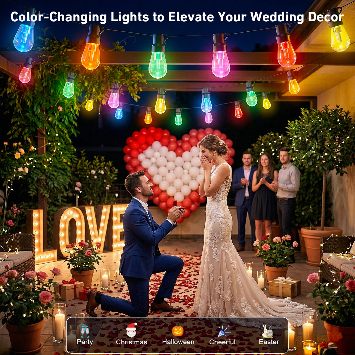 Weather Resistant Outdoor LED String Lights With App Control