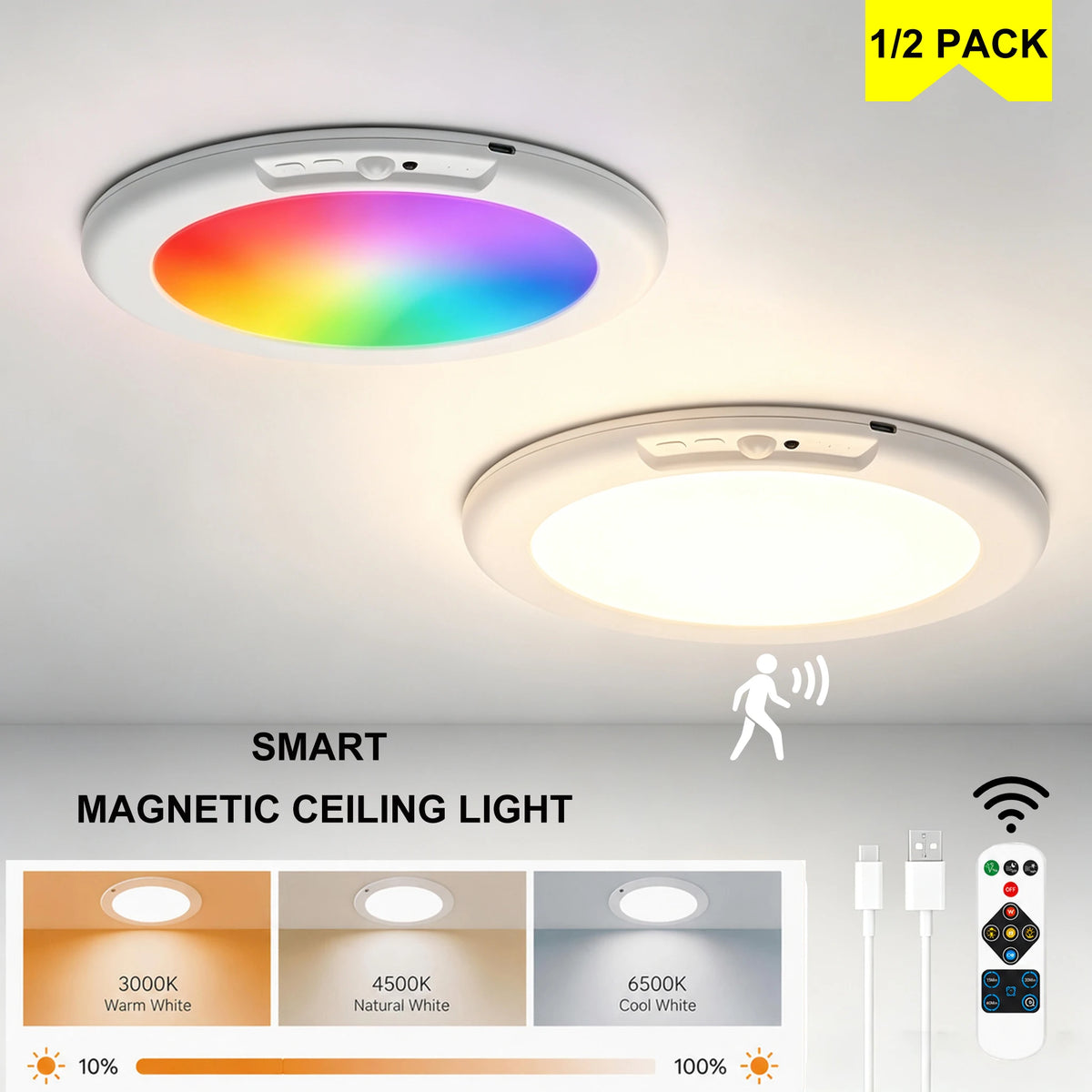 DUMILOO Rechargeable Motion Sensor Ceiling Light With Remote Control