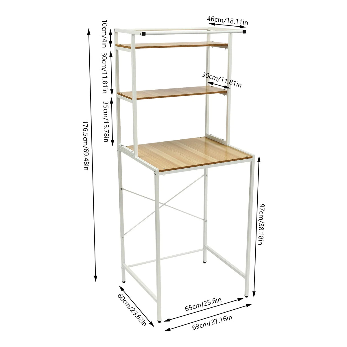 Triple Tier Washer Dryer Storage Shelf With Hanging Rod