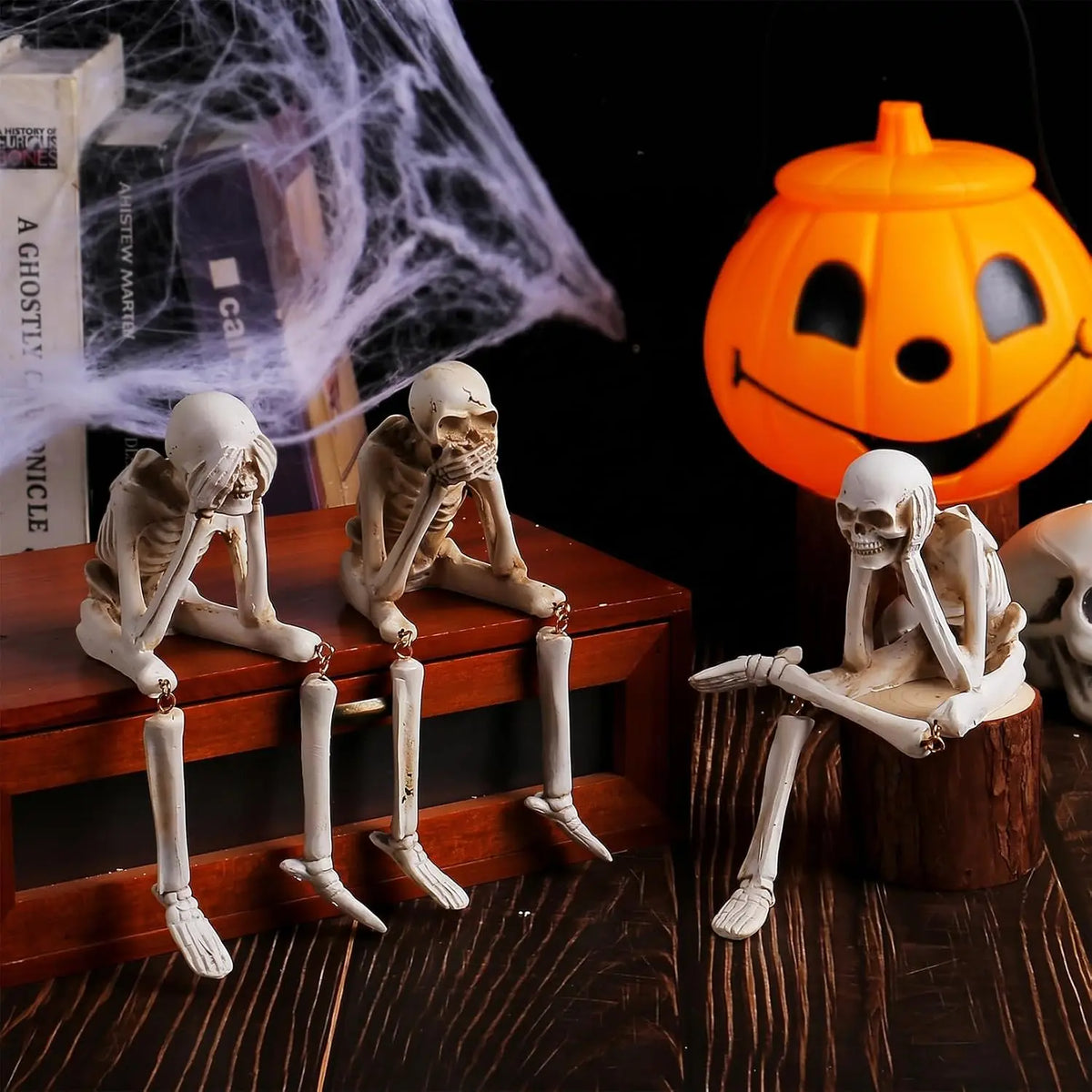 Halloween Skeleton Figurine Set With Movable Joints for Haunted Decor