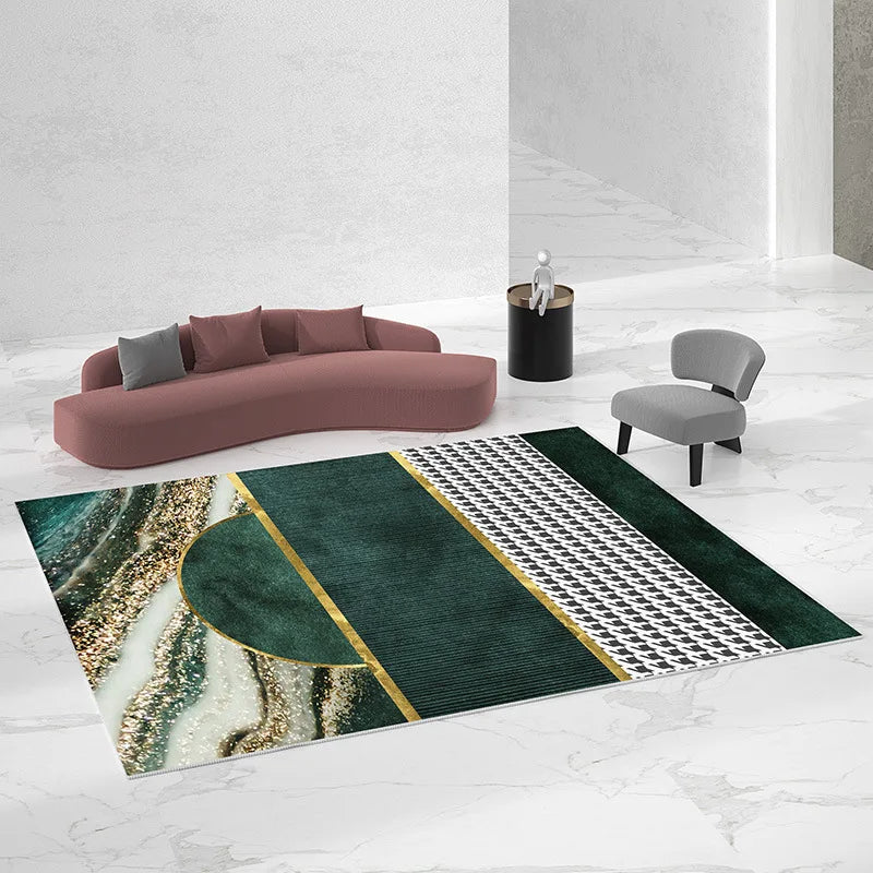 European Geometric Velvet Area Rug for Living Room and Bedroom