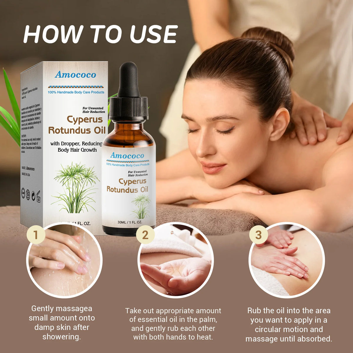 Amococo Natural Cyperus Rotundus Oil For Soothing Facial Body Care