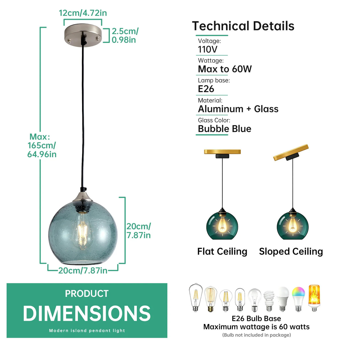 ARLGSITE Starry Night Pendant Light Bubble Glass And Adjustable Height