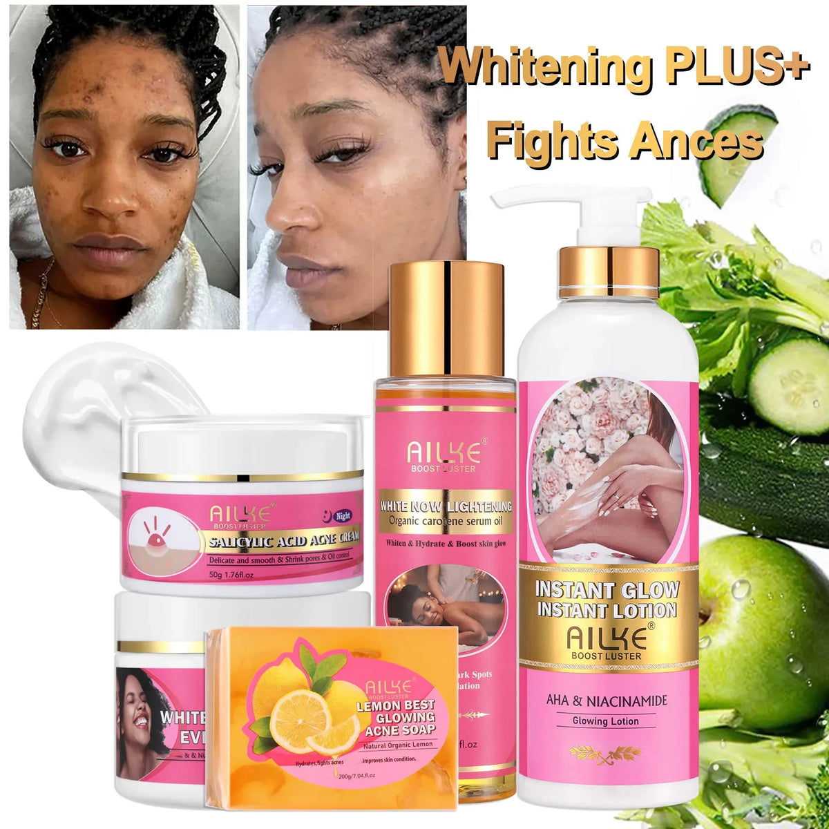 AILKE Natural Brightening Cream Set Removes Stains and Acne