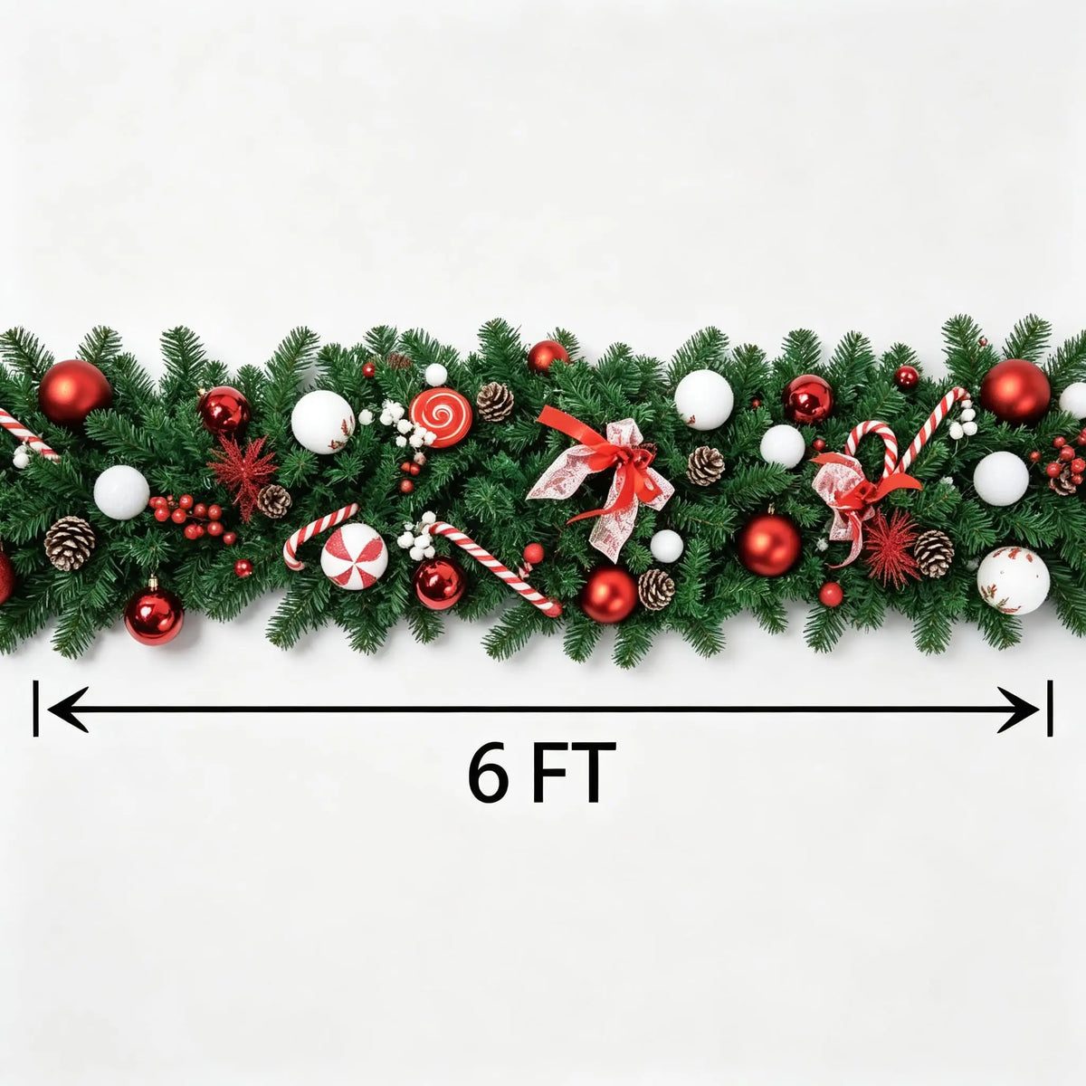 Artificial Pine Christmas Garland With Festive Candy Cane Decorations