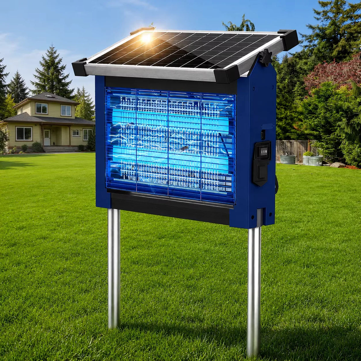 Outdoor Solar Bug Zapper With Panel Sensor For Garden Use