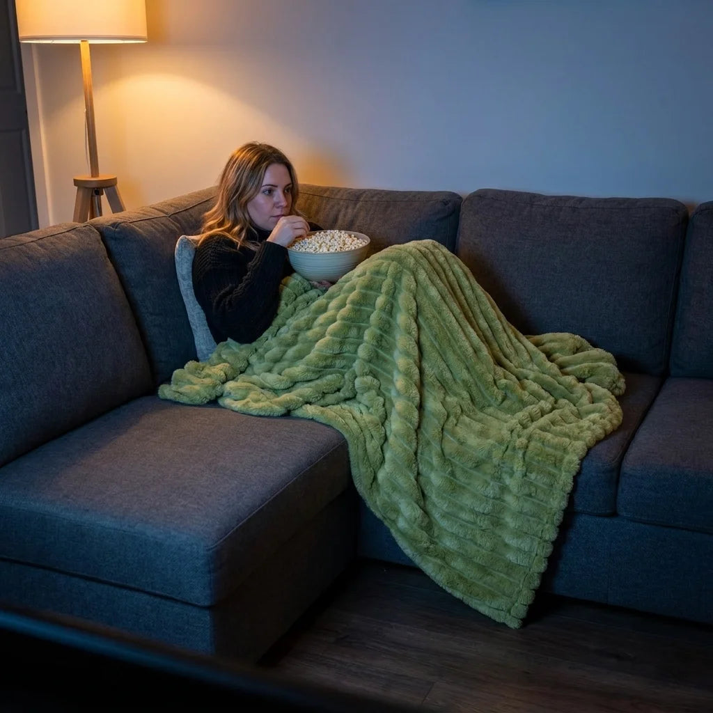 Thick Coral Fleece Striped Blanket For Bed And Couch