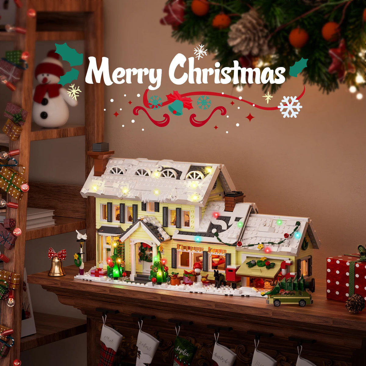 Christmas Snow Village Building Blocks Architecture Model Home Decor