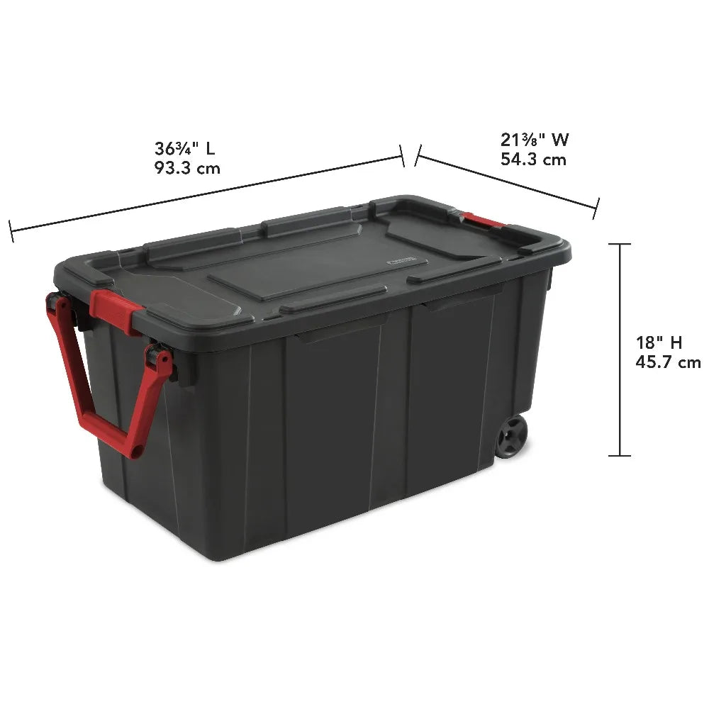 Sterilite Industrial Wheeled Plastic Storage Tote With Secure Lid
