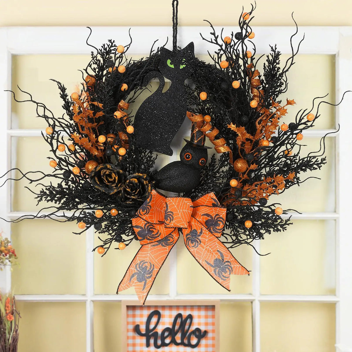 Handcrafted Halloween Rattan Wreath for Seasonal Door and Wall Decor