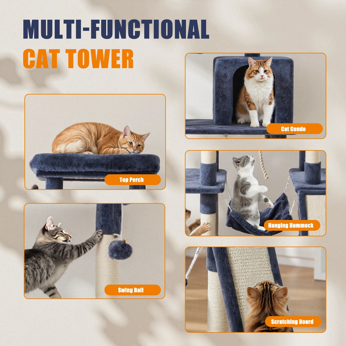 JHK Multi Level Cat Tree With Sisal Scratching Posts
