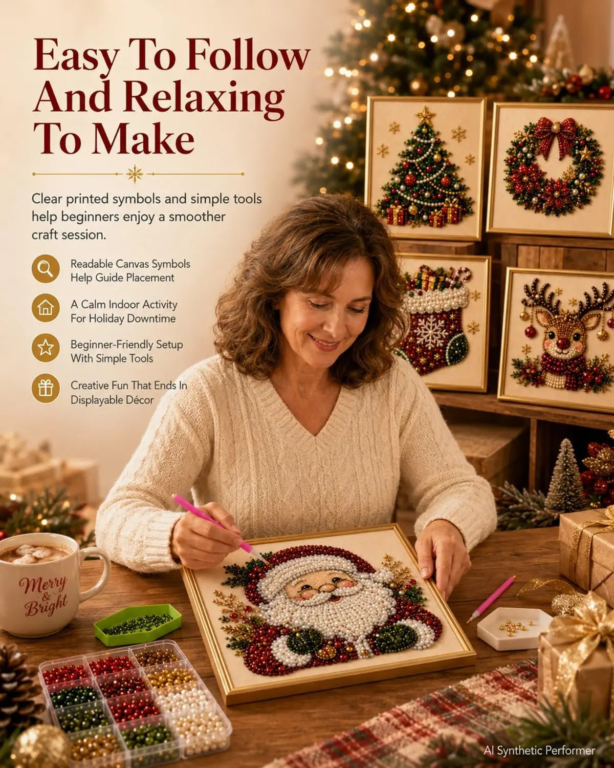 DIY Christmas Pearl Diamond Painting Art Kit With Frame