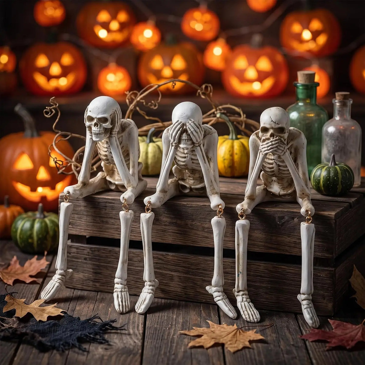 Halloween Skeleton Figurine Set With Movable Joints for Haunted Decor