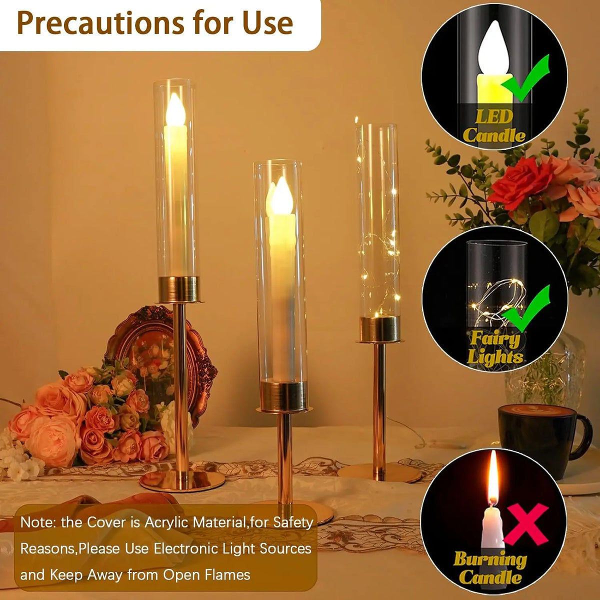 VINCIGANT Tall Metal Acrylic Taper Candle Holders Centerpiece Kit