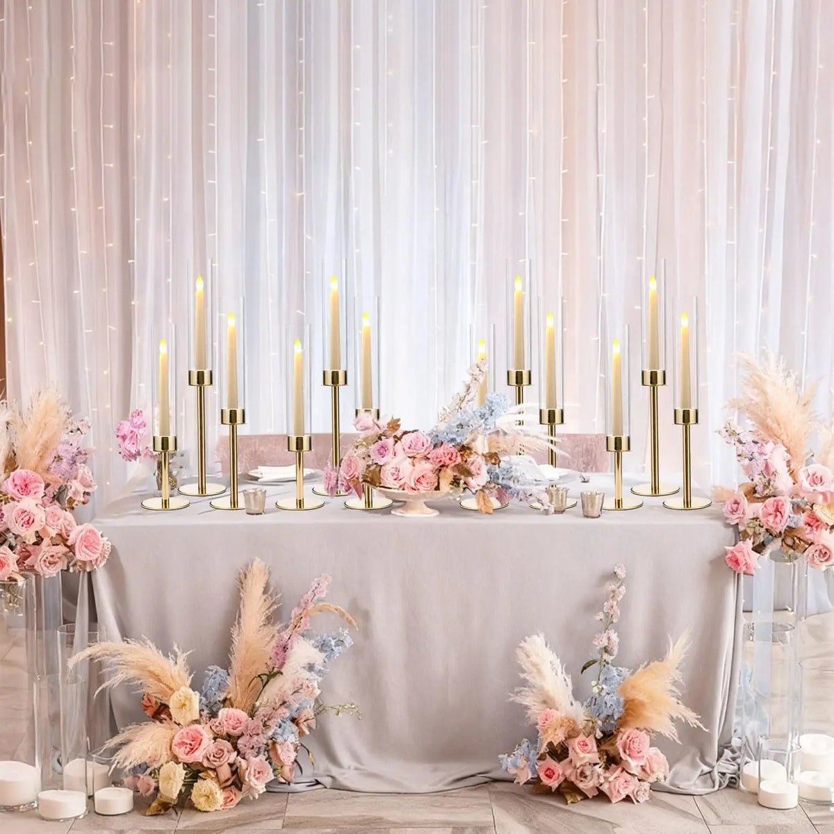 VINCIGANT Tall Metal Acrylic Taper Candle Holders Centerpiece Kit