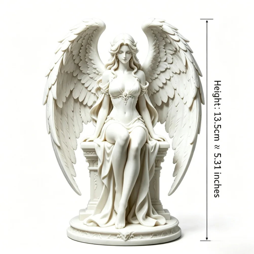 Elegant Resin Angel Sculpture Featuring Layered Feather Wings Decor