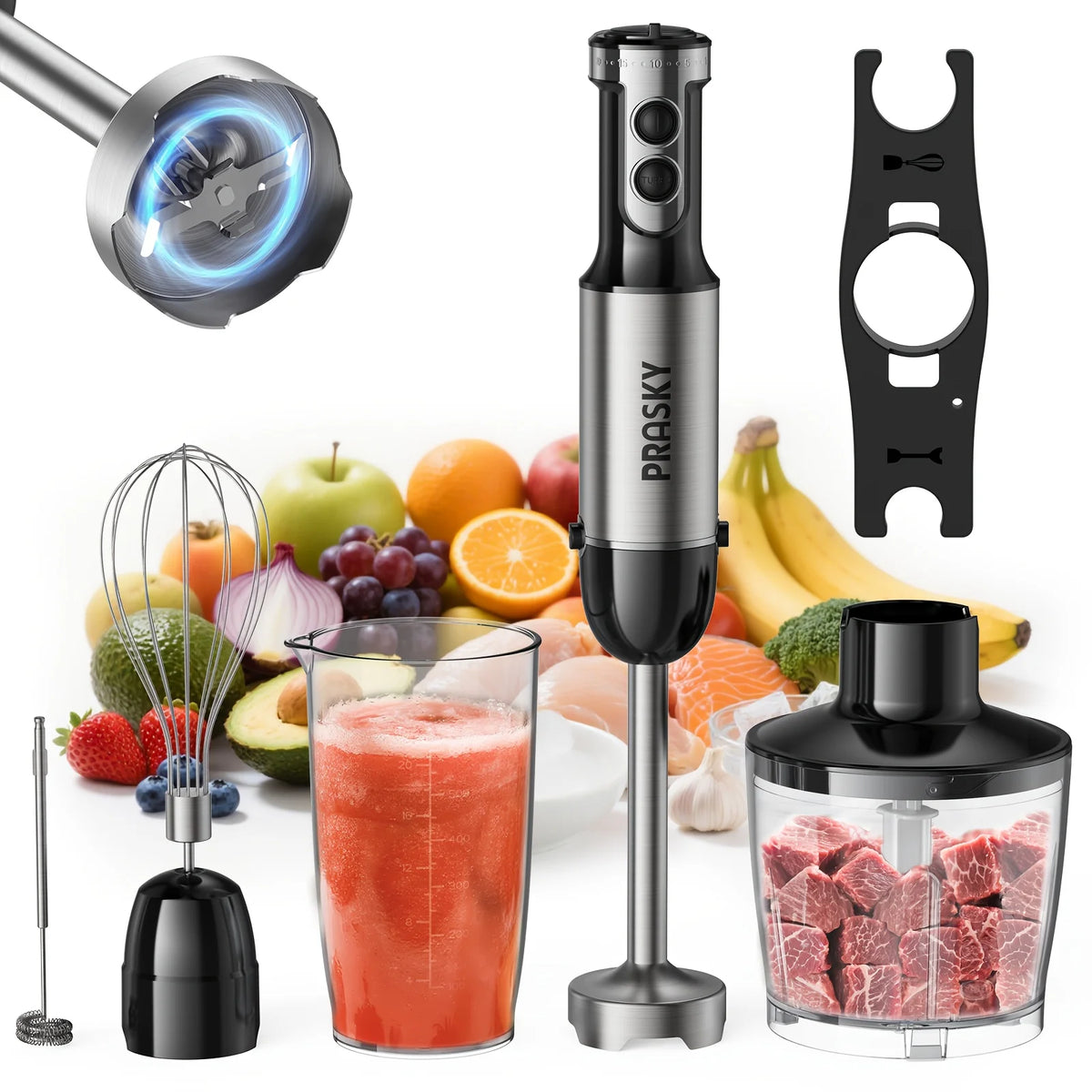 Prasky 5In1 Handheld Immersion Blender With Whisk And Chopper