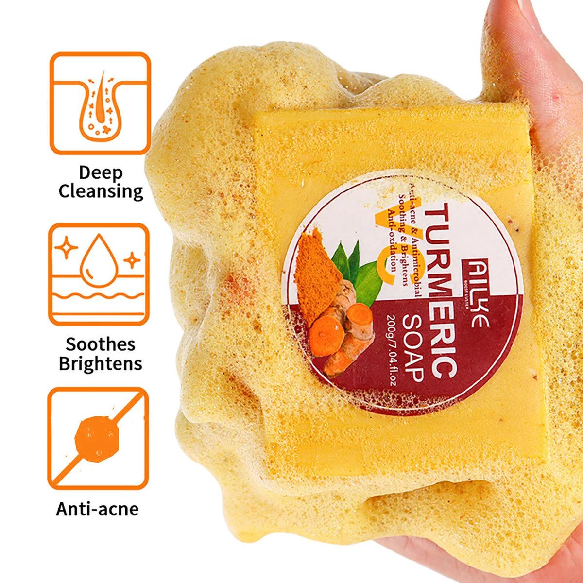 AILKE Natural Turmeric Bath Soap For Brightening And Cleansing