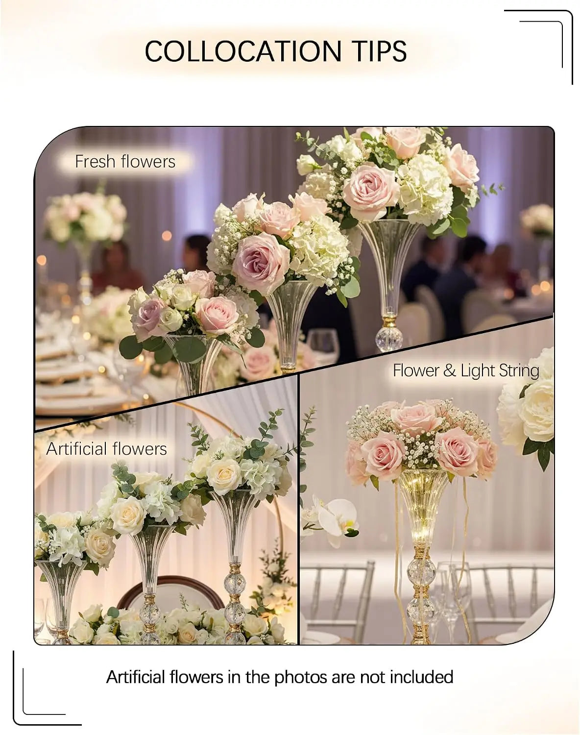 Vincigant Acrylic Trumpet Centerpiece Vases With Metal Base