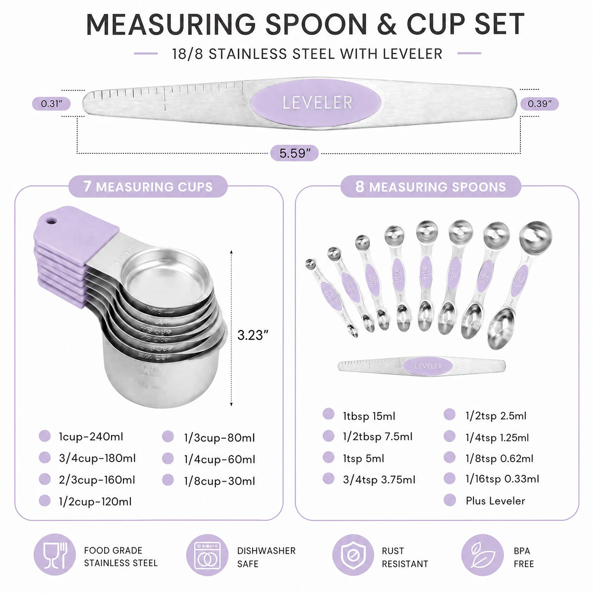Stainless Steel Measuring Cups And Spoons Set For Baking and Cooking