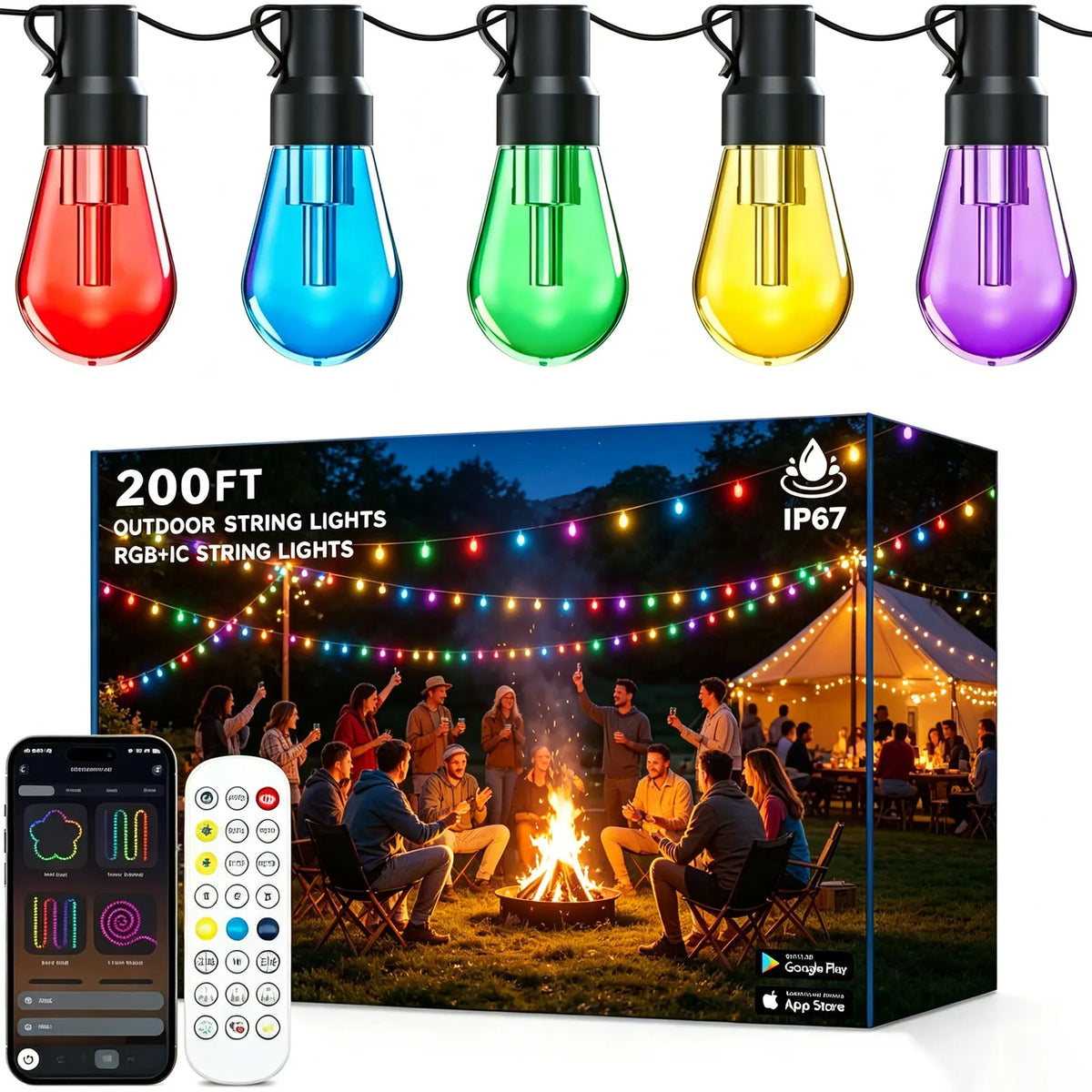 Weather Resistant Outdoor LED String Lights With App Control