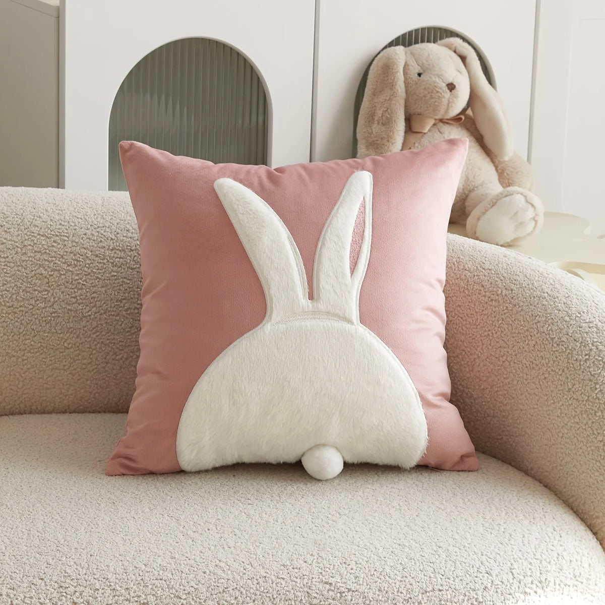Handmade 3D Embroidered Polyester Cute Rabbit Ball Pillow Cover