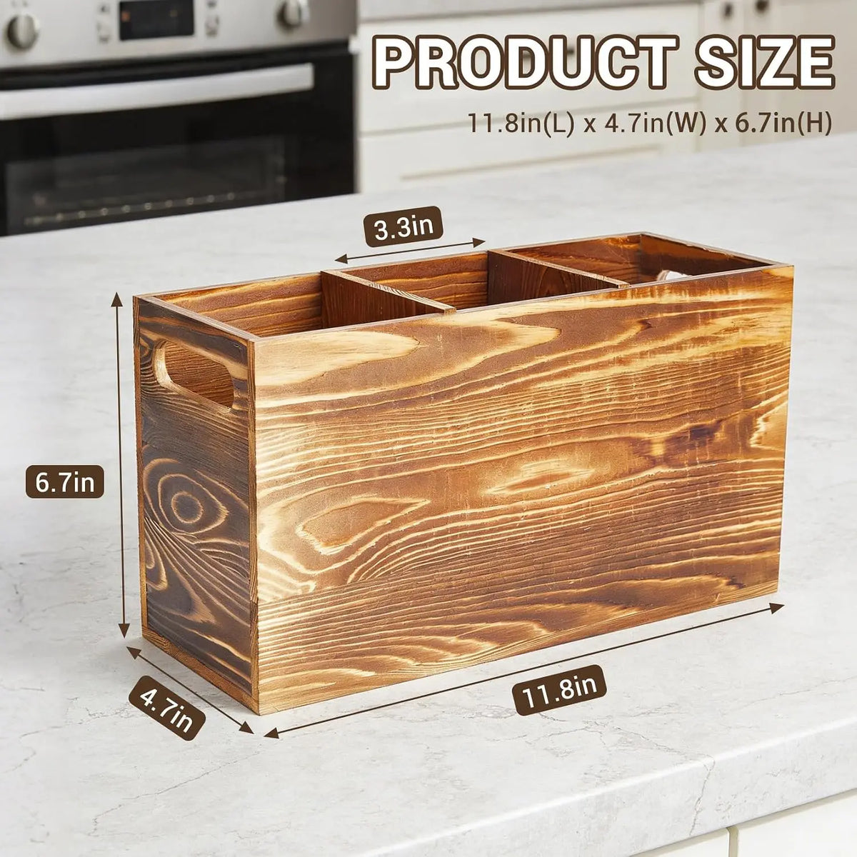 Garvee Rustic Pine Wood Utensil Holder Caddy With Handle