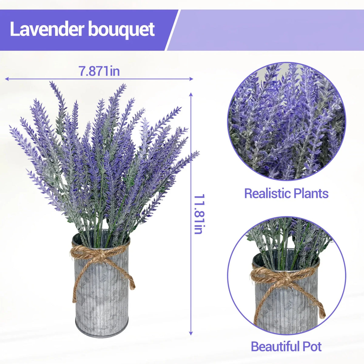 HiMISS Faux Lavender Centerpiece With Wooden Tray And Pot