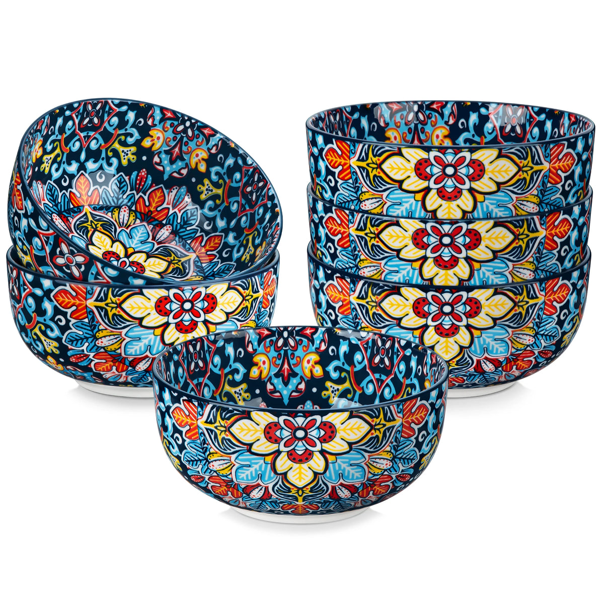 Malacasa Bohemian Style Ceramic Cereal Bowls Set For Breakfast
